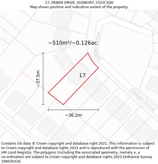 17, DEBEN DRIVE, SUDBURY, CO10 2QH: Plot and title map