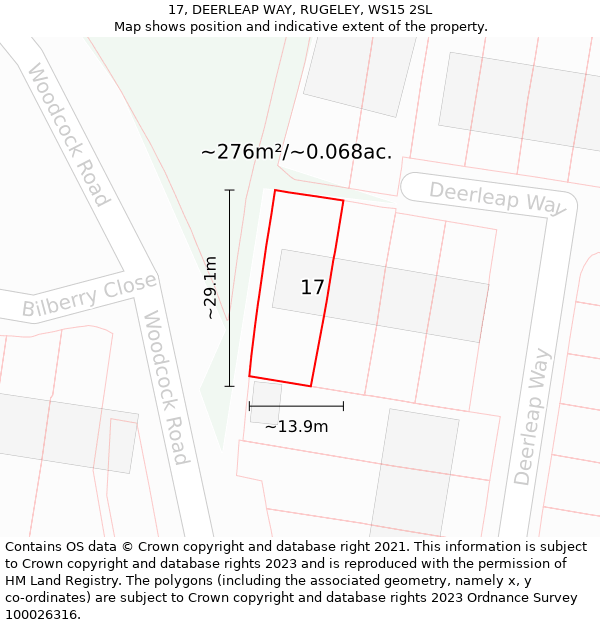 17, DEERLEAP WAY, RUGELEY, WS15 2SL: Plot and title map