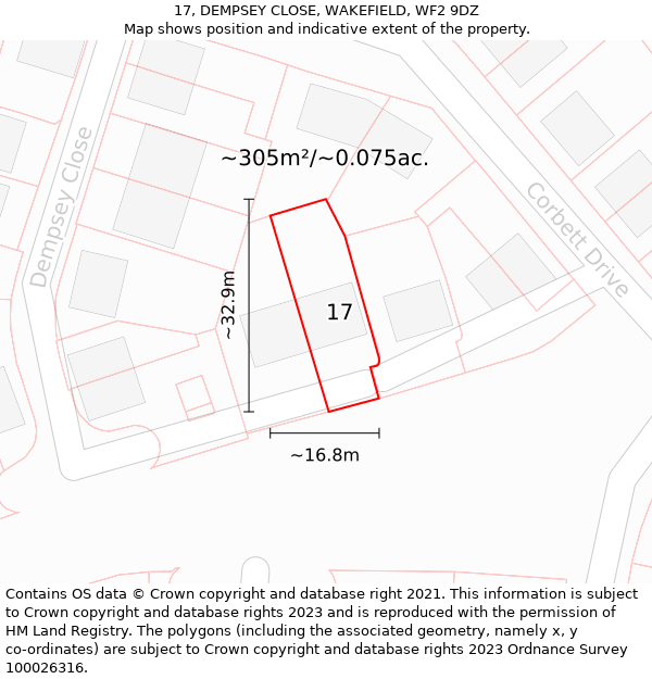 17, DEMPSEY CLOSE, WAKEFIELD, WF2 9DZ: Plot and title map