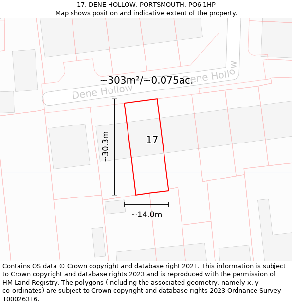 17, DENE HOLLOW, PORTSMOUTH, PO6 1HP: Plot and title map