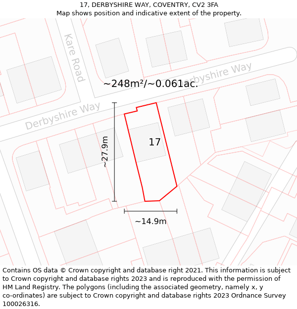 17, DERBYSHIRE WAY, COVENTRY, CV2 3FA: Plot and title map