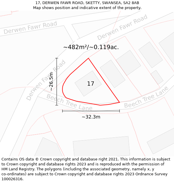 17, DERWEN FAWR ROAD, SKETTY, SWANSEA, SA2 8AB: Plot and title map