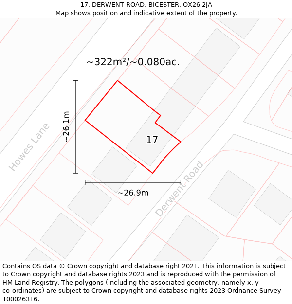 17, DERWENT ROAD, BICESTER, OX26 2JA: Plot and title map