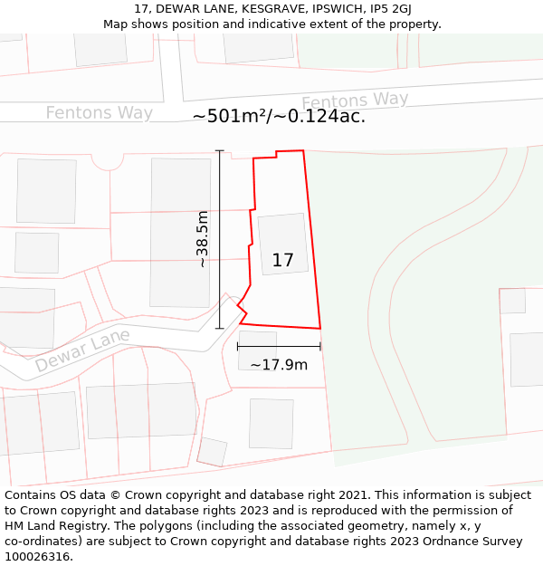 17, DEWAR LANE, KESGRAVE, IPSWICH, IP5 2GJ: Plot and title map