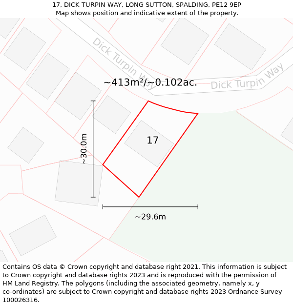 17, DICK TURPIN WAY, LONG SUTTON, SPALDING, PE12 9EP: Plot and title map