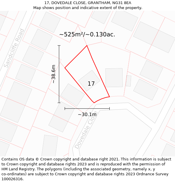 17, DOVEDALE CLOSE, GRANTHAM, NG31 8EA: Plot and title map