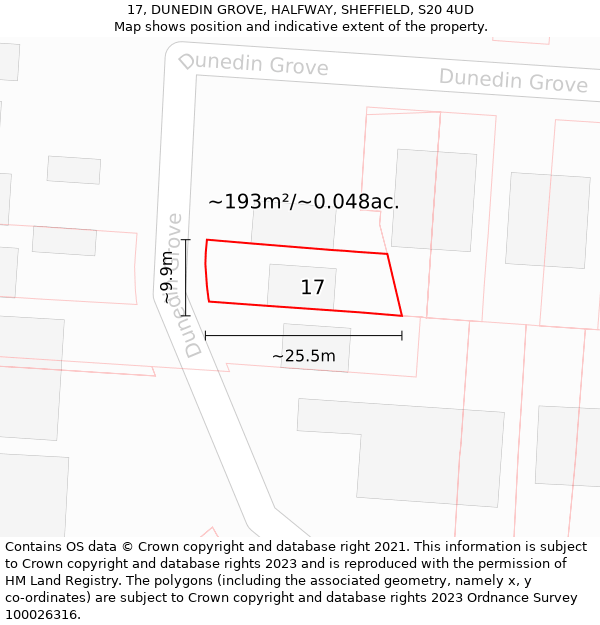 17, DUNEDIN GROVE, HALFWAY, SHEFFIELD, S20 4UD: Plot and title map