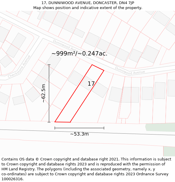 17, DUNNIWOOD AVENUE, DONCASTER, DN4 7JP: Plot and title map