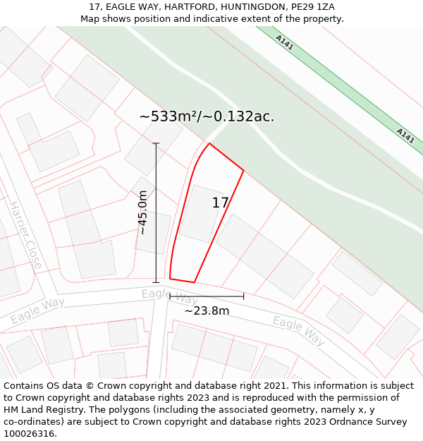 17, EAGLE WAY, HARTFORD, HUNTINGDON, PE29 1ZA: Plot and title map