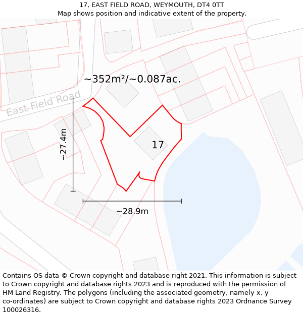 17, EAST FIELD ROAD, WEYMOUTH, DT4 0TT: Plot and title map