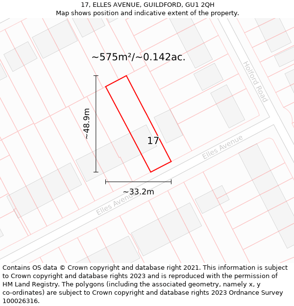 17, ELLES AVENUE, GUILDFORD, GU1 2QH: Plot and title map