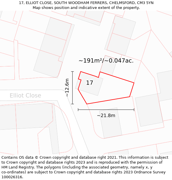 17, ELLIOT CLOSE, SOUTH WOODHAM FERRERS, CHELMSFORD, CM3 5YN: Plot and title map