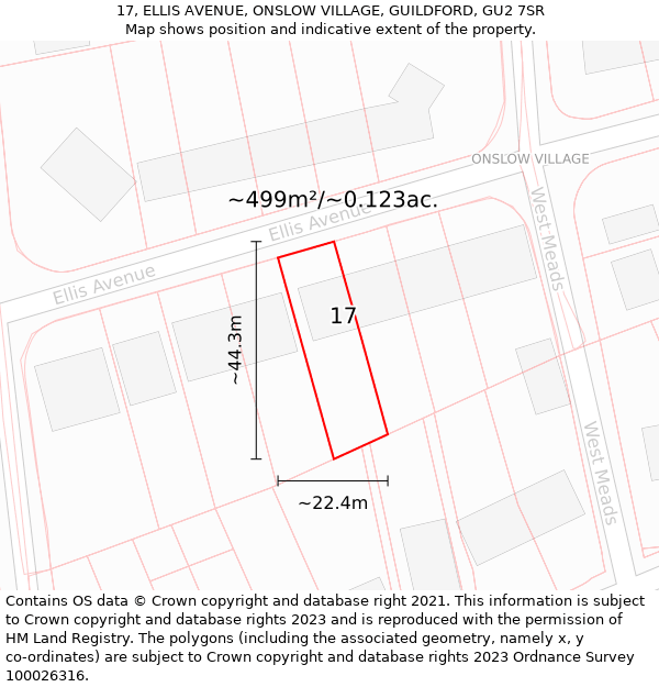 17, ELLIS AVENUE, ONSLOW VILLAGE, GUILDFORD, GU2 7SR: Plot and title map