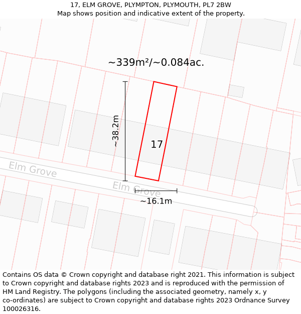 17, ELM GROVE, PLYMPTON, PLYMOUTH, PL7 2BW: Plot and title map