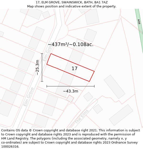 17, ELM GROVE, SWAINSWICK, BATH, BA1 7AZ: Plot and title map