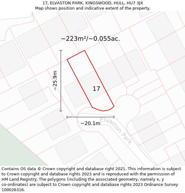 17, ELVASTON PARK, KINGSWOOD, HULL, HU7 3JX: Plot and title map