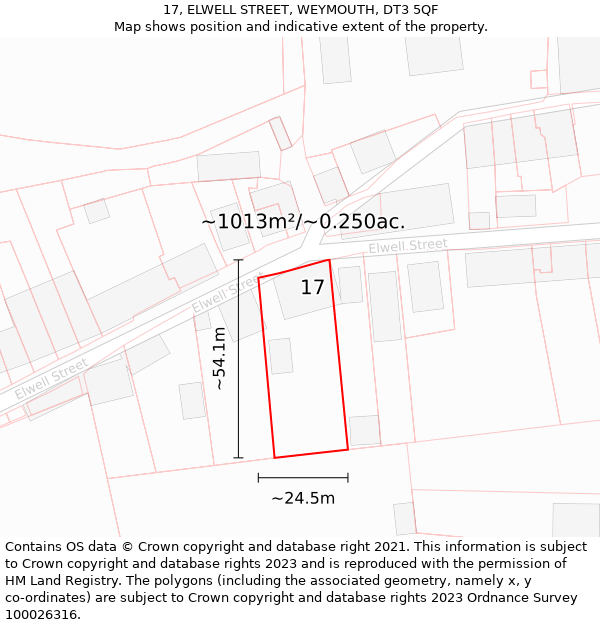 17, ELWELL STREET, WEYMOUTH, DT3 5QF: Plot and title map