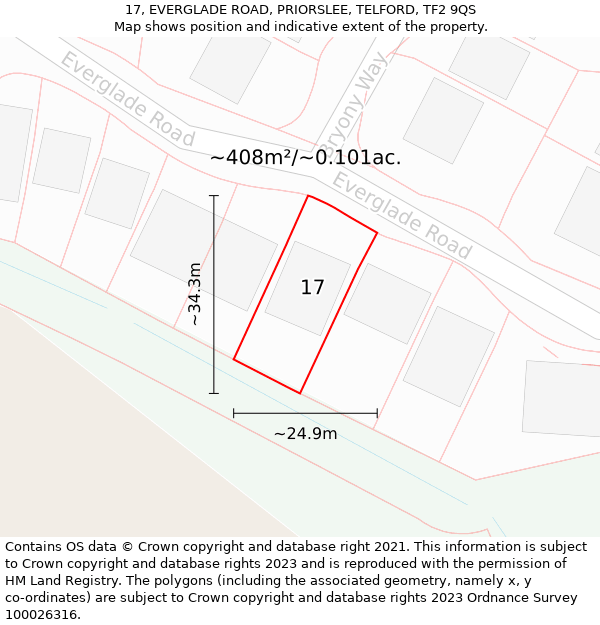 17, EVERGLADE ROAD, PRIORSLEE, TELFORD, TF2 9QS: Plot and title map