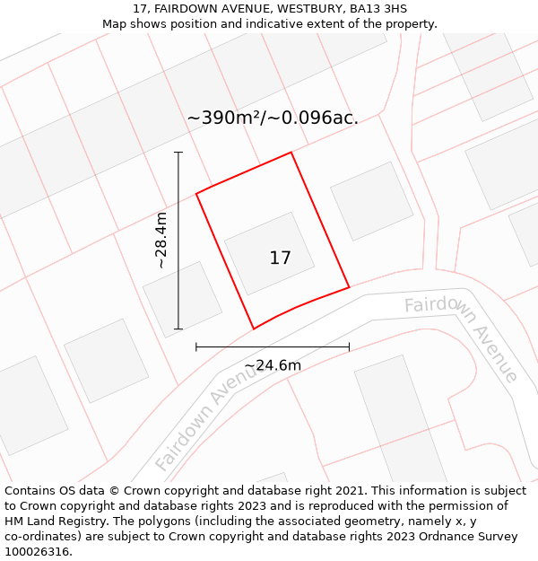 17, FAIRDOWN AVENUE, WESTBURY, BA13 3HS: Plot and title map