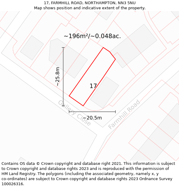 17, FARMHILL ROAD, NORTHAMPTON, NN3 5NU: Plot and title map