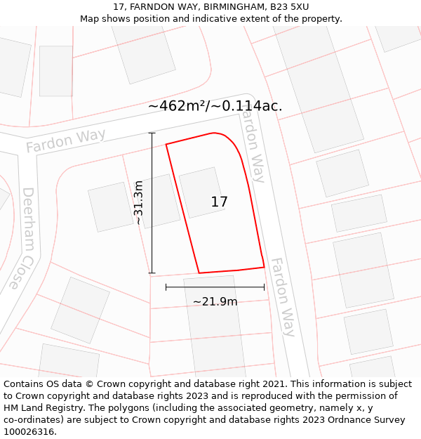 17, FARNDON WAY, BIRMINGHAM, B23 5XU: Plot and title map