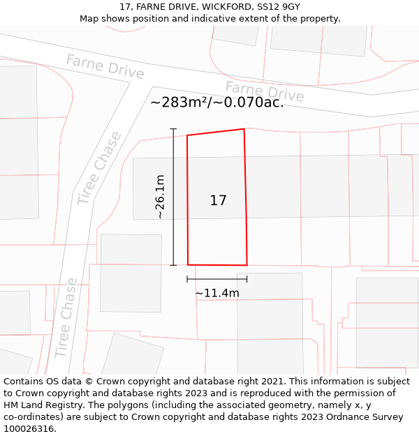 17, FARNE DRIVE, WICKFORD, SS12 9GY: Plot and title map