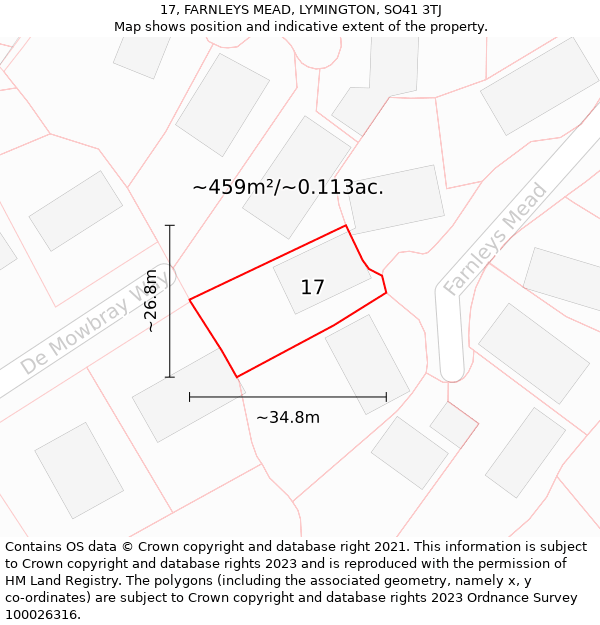 17, FARNLEYS MEAD, LYMINGTON, SO41 3TJ: Plot and title map