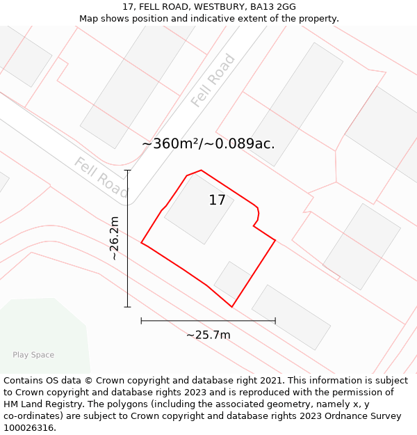 17, FELL ROAD, WESTBURY, BA13 2GG: Plot and title map