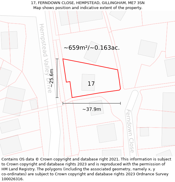 17, FERNDOWN CLOSE, HEMPSTEAD, GILLINGHAM, ME7 3SN: Plot and title map