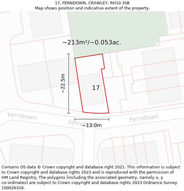 17, FERNDOWN, CRAWLEY, RH10 3SB: Plot and title map