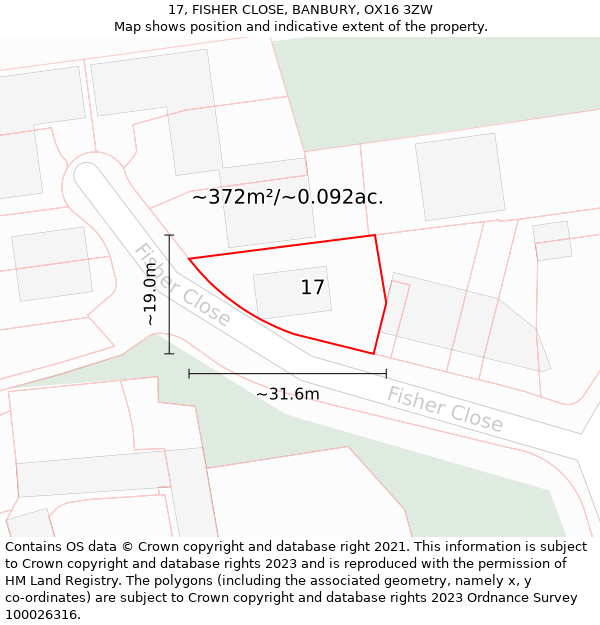 17, FISHER CLOSE, BANBURY, OX16 3ZW: Plot and title map