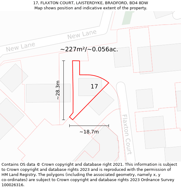 17, FLAXTON COURT, LAISTERDYKE, BRADFORD, BD4 8DW: Plot and title map