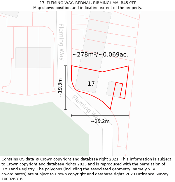 17, FLEMING WAY, REDNAL, BIRMINGHAM, B45 9TF: Plot and title map