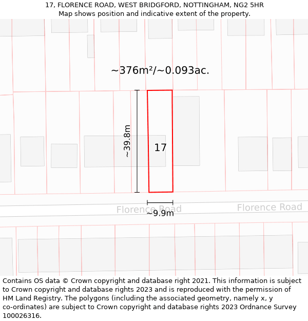 17, FLORENCE ROAD, WEST BRIDGFORD, NOTTINGHAM, NG2 5HR: Plot and title map