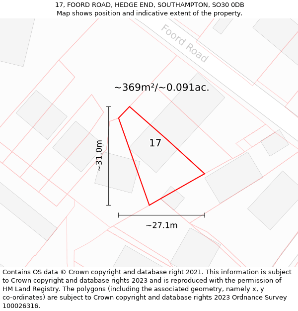 17, FOORD ROAD, HEDGE END, SOUTHAMPTON, SO30 0DB: Plot and title map