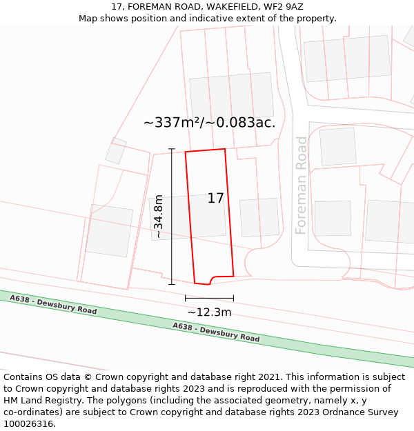 17, FOREMAN ROAD, WAKEFIELD, WF2 9AZ: Plot and title map