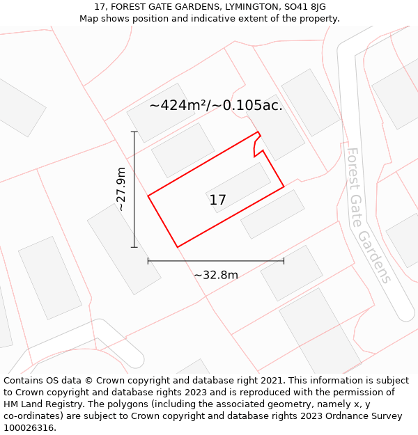 17, FOREST GATE GARDENS, LYMINGTON, SO41 8JG: Plot and title map