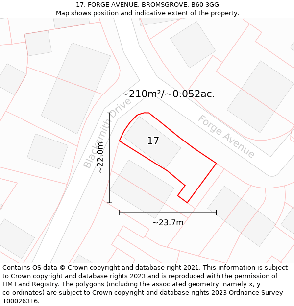 17, FORGE AVENUE, BROMSGROVE, B60 3GG: Plot and title map