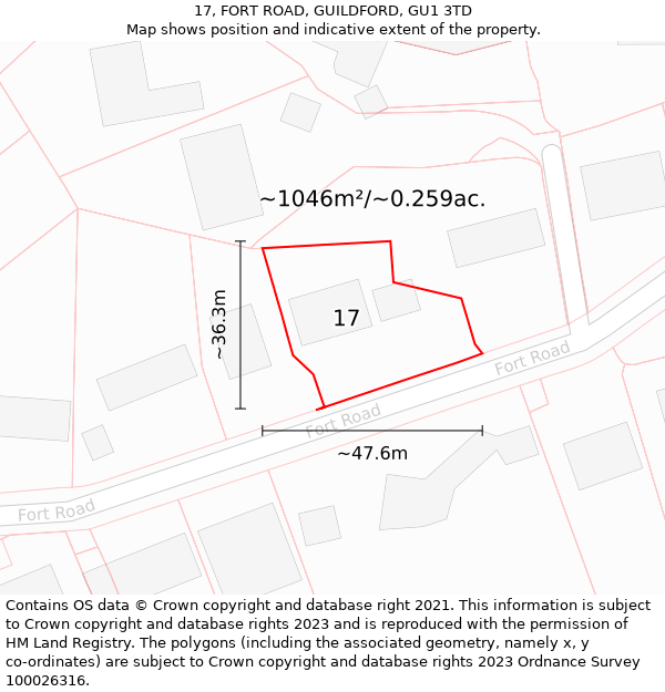 17, FORT ROAD, GUILDFORD, GU1 3TD: Plot and title map