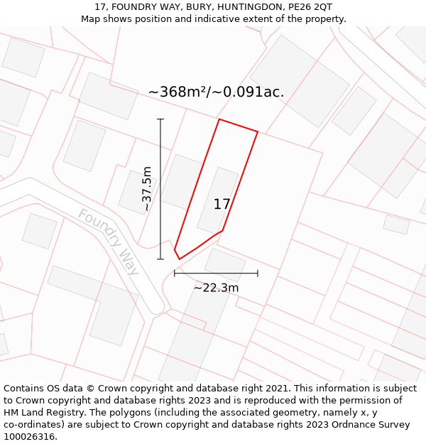 17, FOUNDRY WAY, BURY, HUNTINGDON, PE26 2QT: Plot and title map