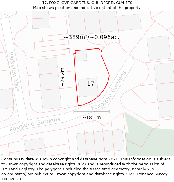 17, FOXGLOVE GARDENS, GUILDFORD, GU4 7ES: Plot and title map