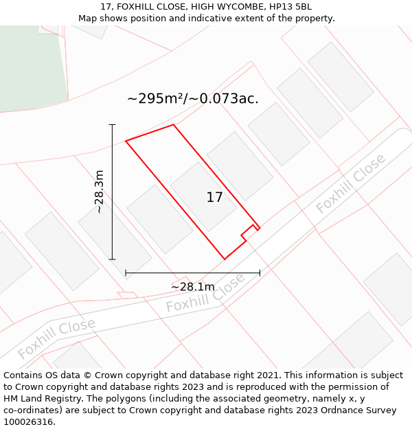17, FOXHILL CLOSE, HIGH WYCOMBE, HP13 5BL: Plot and title map