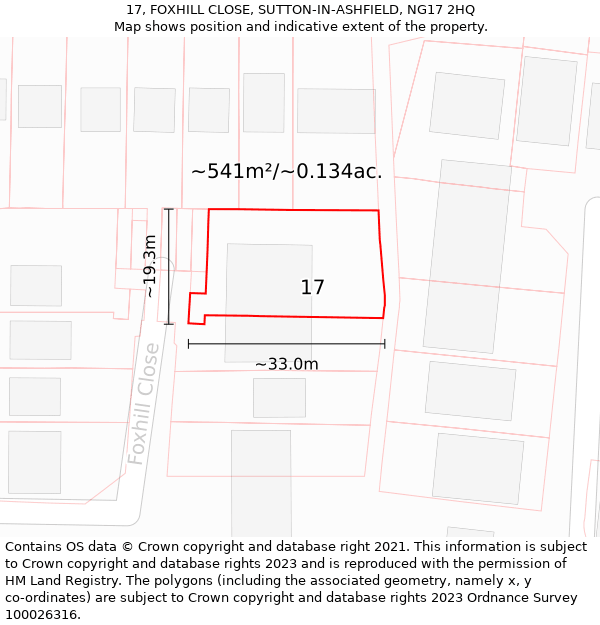 17, FOXHILL CLOSE, SUTTON-IN-ASHFIELD, NG17 2HQ: Plot and title map