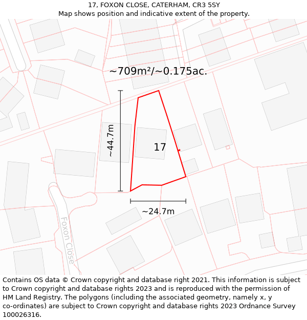 17, FOXON CLOSE, CATERHAM, CR3 5SY: Plot and title map