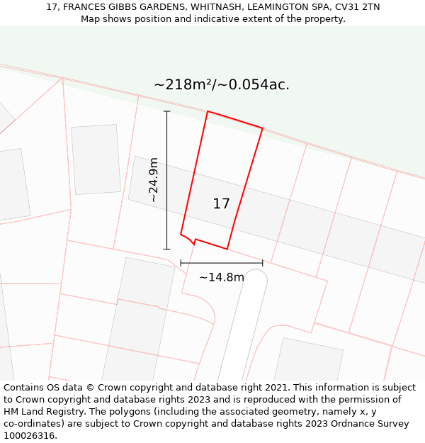 17, FRANCES GIBBS GARDENS, WHITNASH, LEAMINGTON SPA, CV31 2TN: Plot and title map