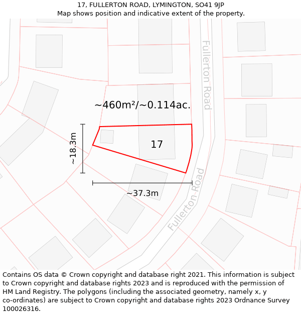 17, FULLERTON ROAD, LYMINGTON, SO41 9JP: Plot and title map