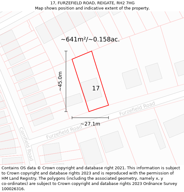 17, FURZEFIELD ROAD, REIGATE, RH2 7HG: Plot and title map