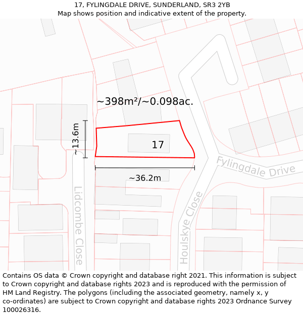 17, FYLINGDALE DRIVE, SUNDERLAND, SR3 2YB: Plot and title map