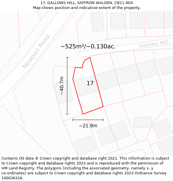 17, GALLOWS HILL, SAFFRON WALDEN, CB11 4DA: Plot and title map