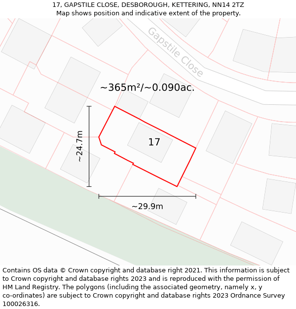 17, GAPSTILE CLOSE, DESBOROUGH, KETTERING, NN14 2TZ: Plot and title map